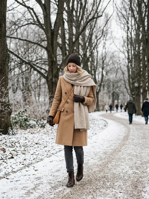 Oversized scarf with a structured coat
