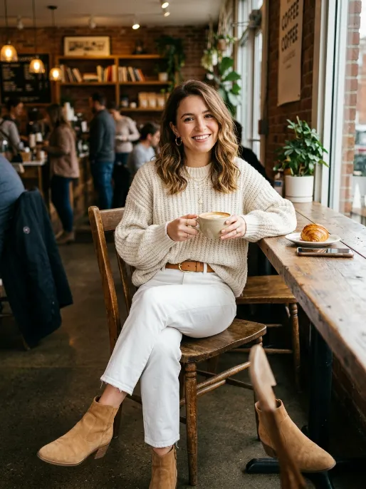Oversized sweater and white jeans
