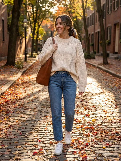 Oversized sweater with straight leg jeans