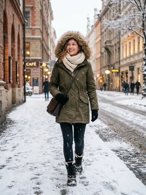 Parka with Faux Fur Hood and Chunky Scarf