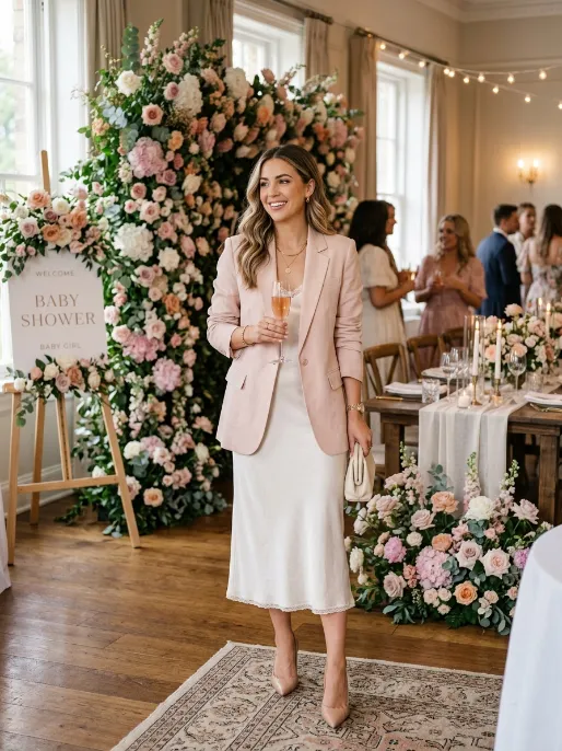 Pastel blazer over a simple dress