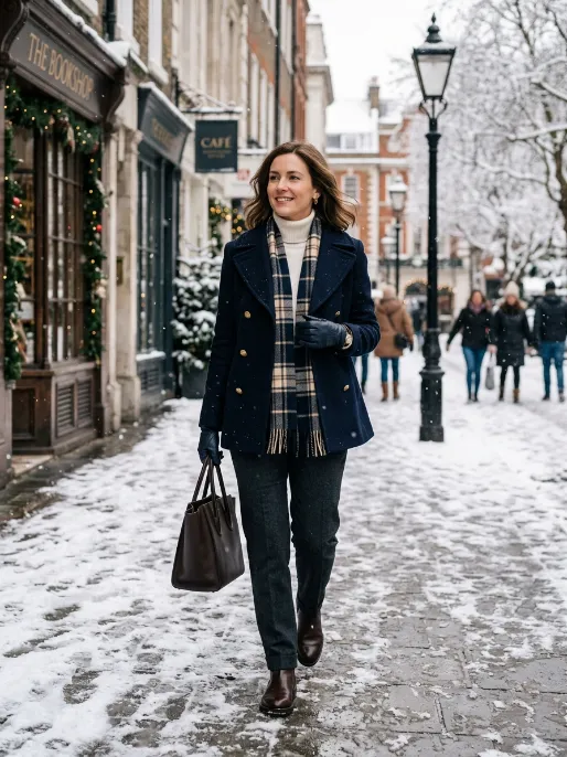 Peacoat and turtleneck