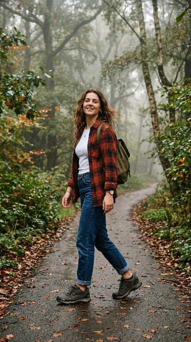 Plaid flannel shirt as an extra layer
