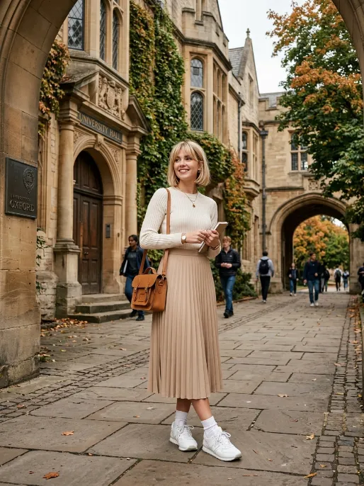 Pleated skirt with ankle socks
