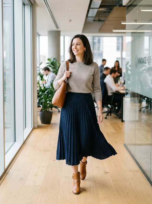 Pleated skirt with plain sweater
