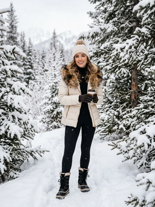 Puffer jacket with a faux fur collar