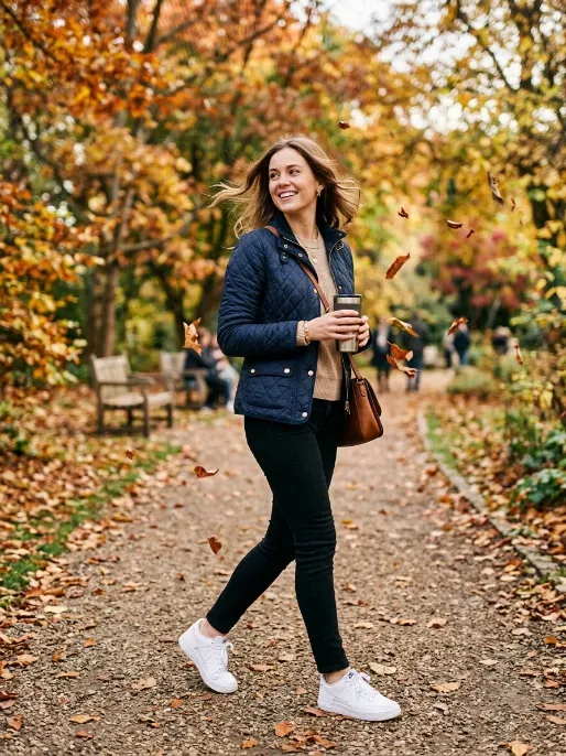 Quilted jacket with skinny jeans