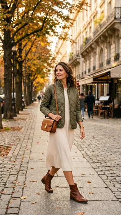 Quilted jacket with a casual dress