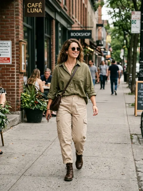 Rolled sleeves with cargo pants