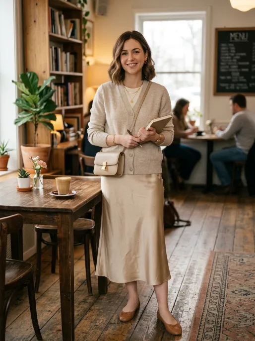 Satin skirt with a cardigan