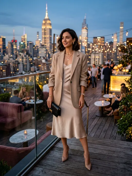 Satin slip dress with a blazer