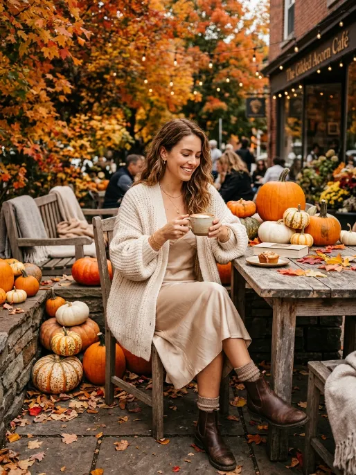 Satin slip dress with a chunky cardigan