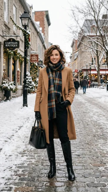 Scarf layered over a coat