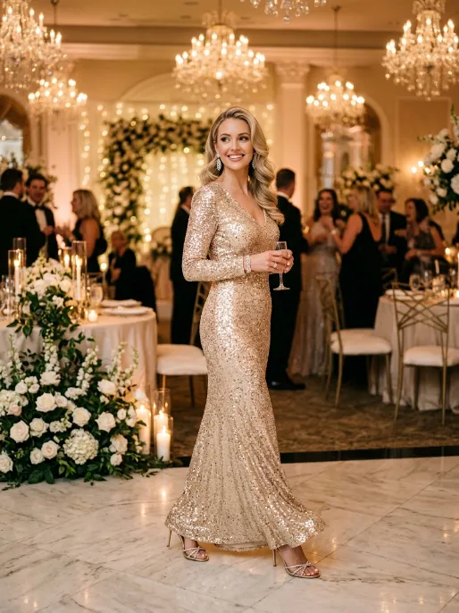 Sequin or metallic dresses