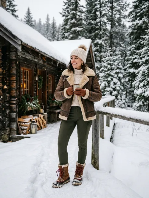 Shearling Lined Jacket with Thermal Leggings