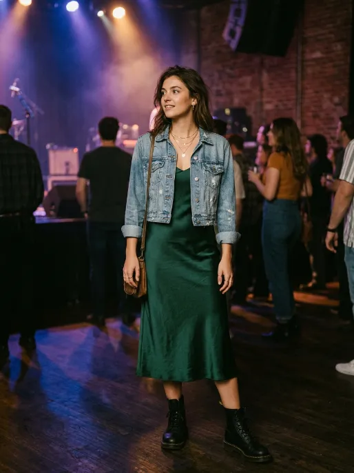 Slip dress with a denim jacket 1
