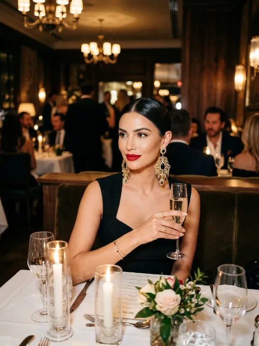 Statement earrings and red lipstick