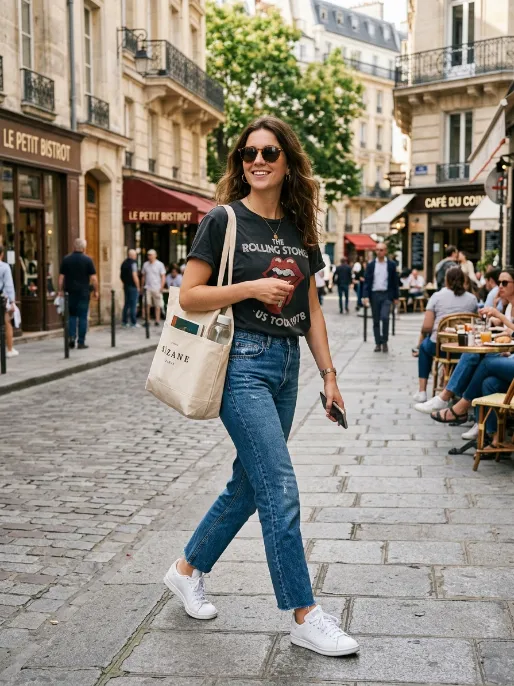 Straight leg jeans and a graphic tee
