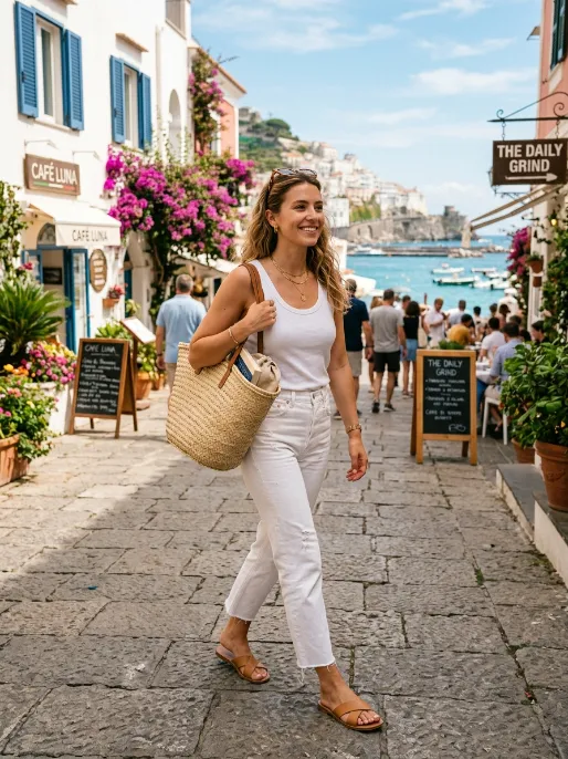 Straw bag and sandals