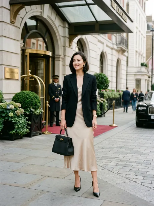 Structured blazer over a simple dress