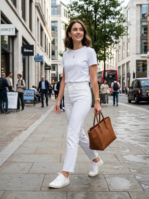 Structured tote and white jeans