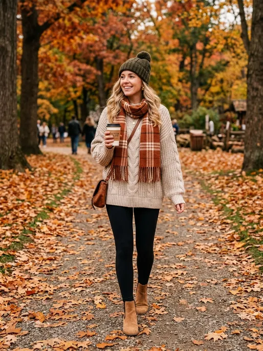 Suede boots with a knit sweater