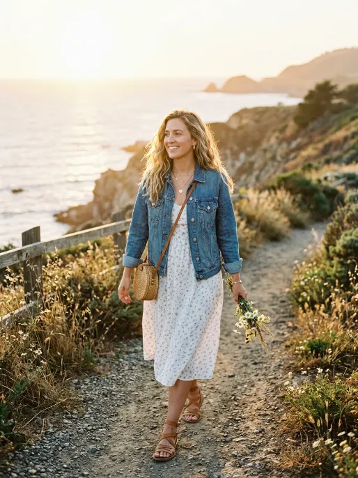 Sundress and denim jacket