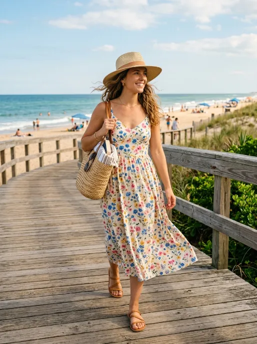 Sundress and straw hat
