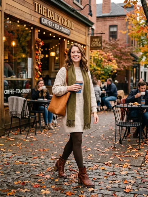 Sweater dress with ankle boots