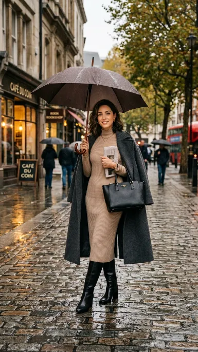 Sweater dress with knee high boots