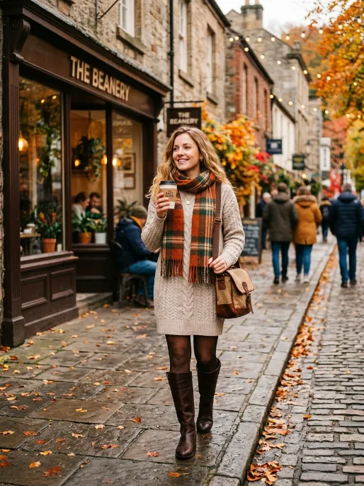 Sweater dress with tall boots 1