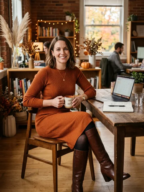 Sweater dress with tall boots 2