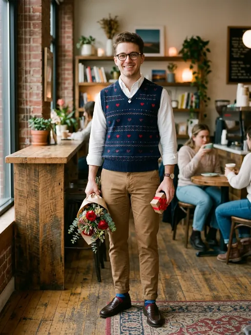 Sweater vest over a collared shirt