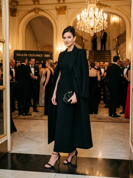 Tailored coat and heeled sandals