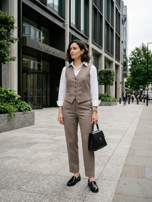 Tailored vest over a shirt