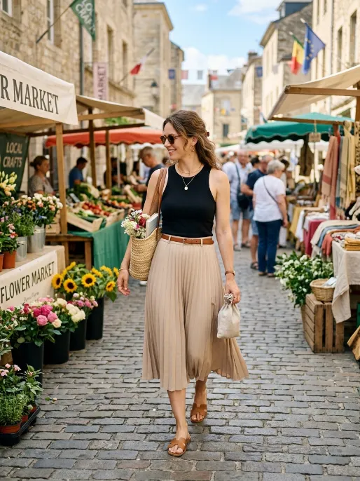 Tank top with pleated midi skirt