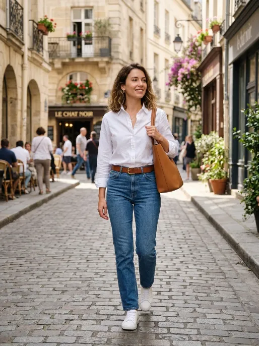 The classic white shirt and straight leg jeans