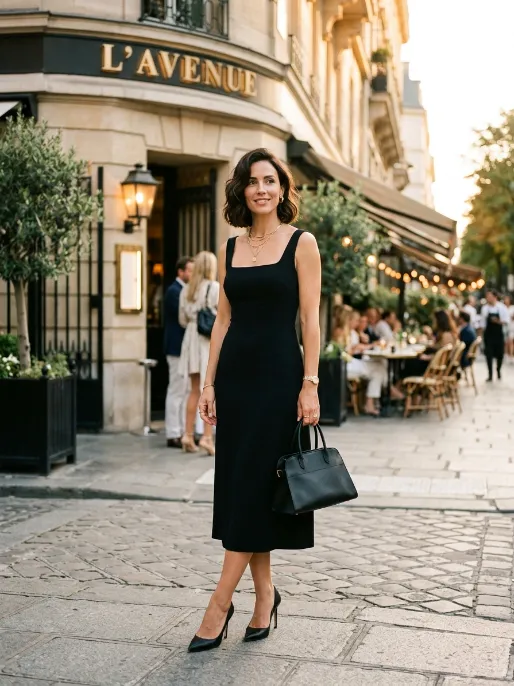 The little black dress with gold jewelry