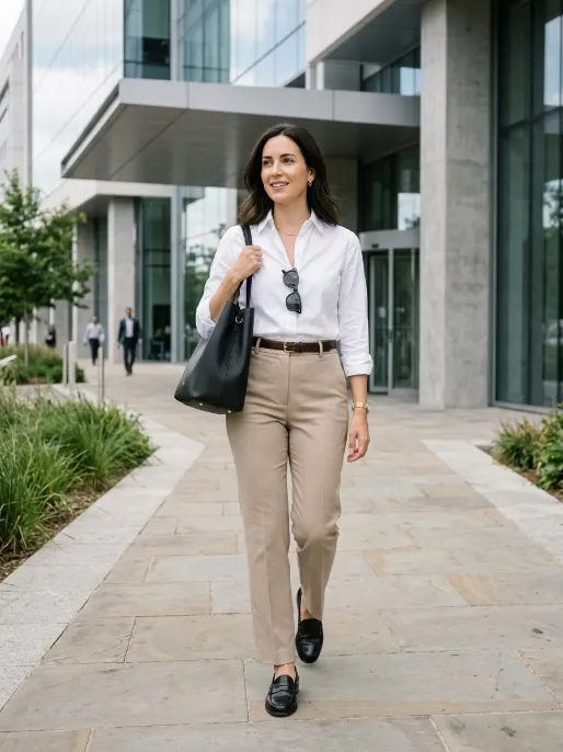 The white shirt and straight leg trousers