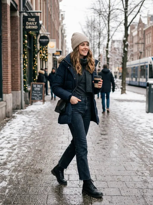 Thermal top and high waisted jeans