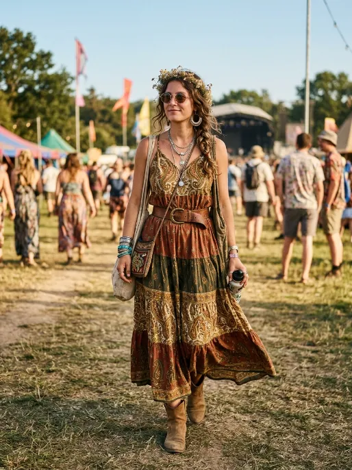 Tiered maxi dress with a belt