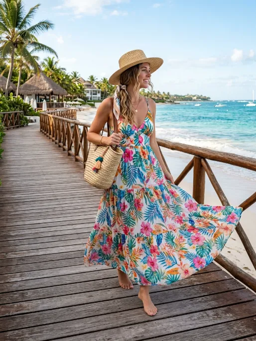 Tropical print maxi dress
