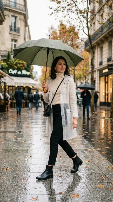 Turtleneck sweater with a raincoat