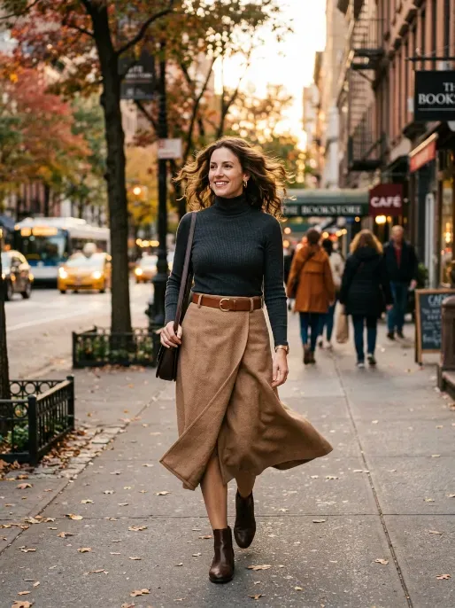Turtleneck sweater with a wrap skirt