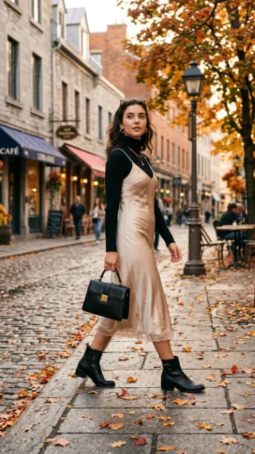 Turtleneck under a slip dress