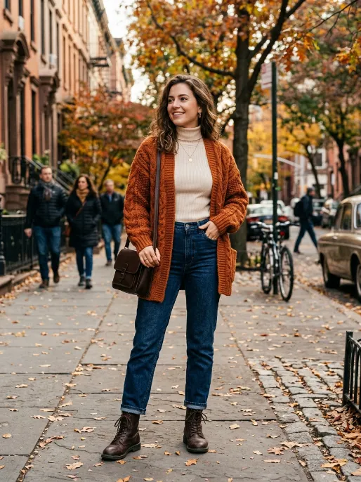 Turtleneck and cardigan combo