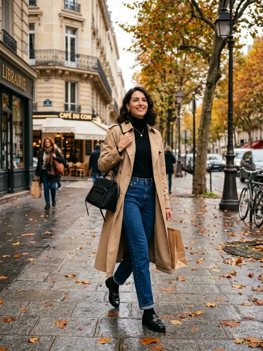 Turtleneck and trench coat combo
