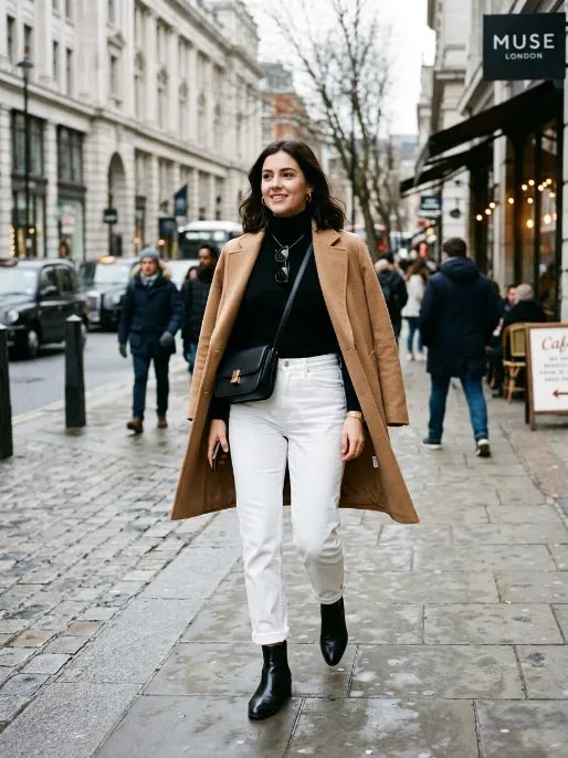 Turtleneck and white jeans