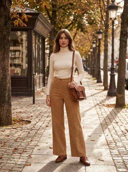 Turtleneck with corduroy pants