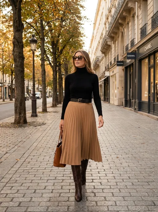 Turtleneck with midi skirt